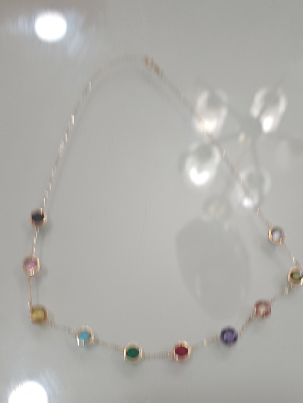 Multicolor Gemstone Station Necklace - Gold Tone